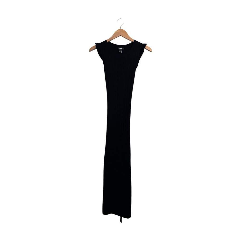 PAIGE Skin Tight Black Solid Knit Crew Neck Ruffle Sleeve Maxi Dress Stretch XS